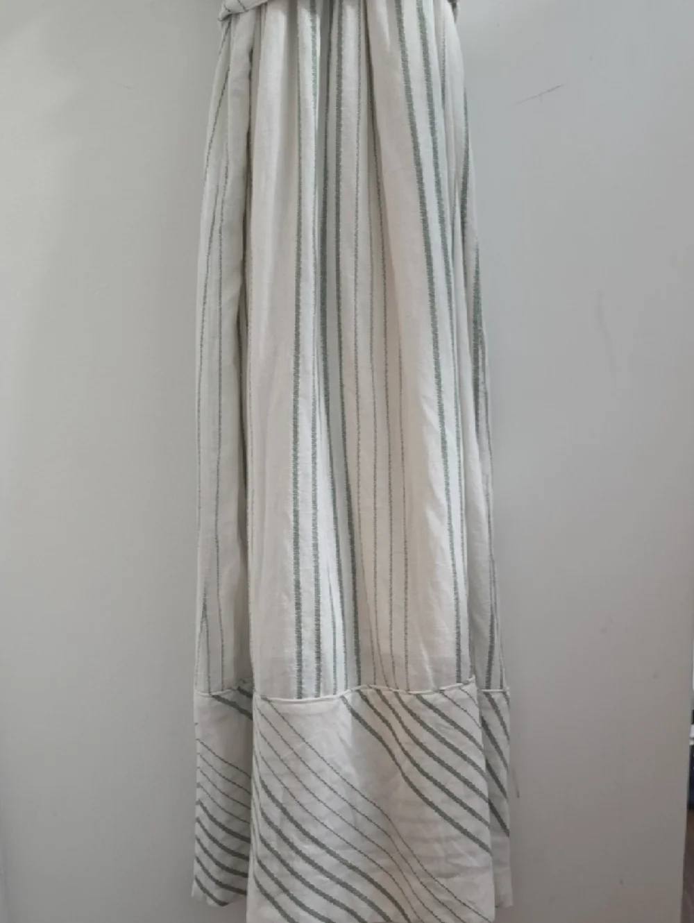 Button-Front White Maxi Dress with Sage Stripes and Self-Tie Waist - Picture 2 of 5